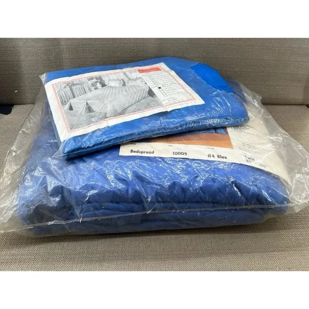 VTG Sears Quilted Bedspread Blue Twin 80”X 110” Made In USA Sutton Ensemble